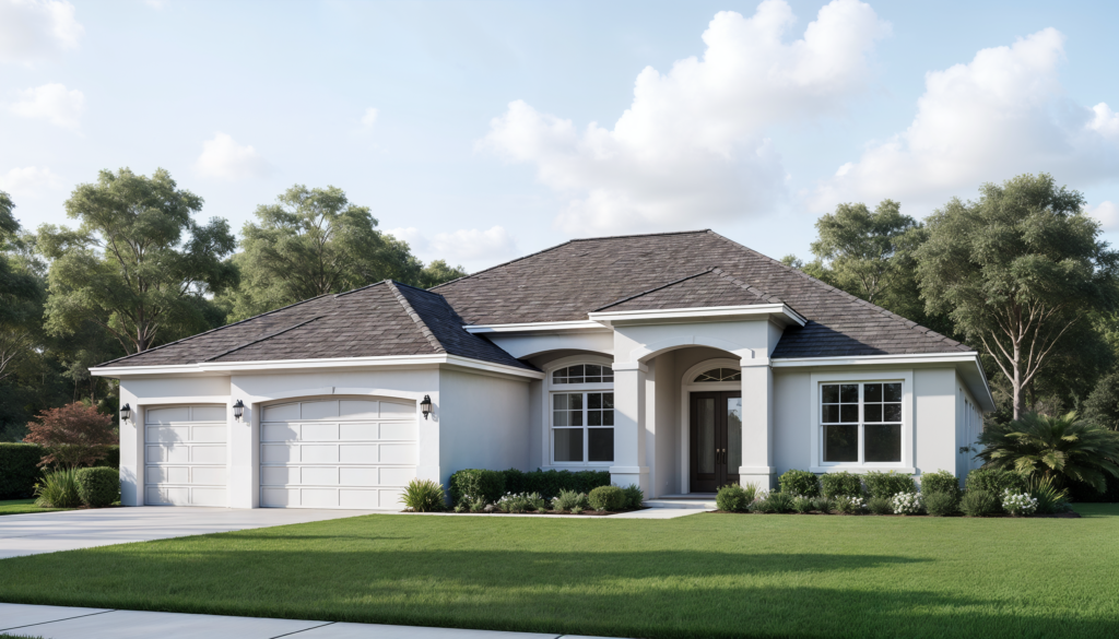 Roofers Replacing Shingles On A Modern Ranch Style